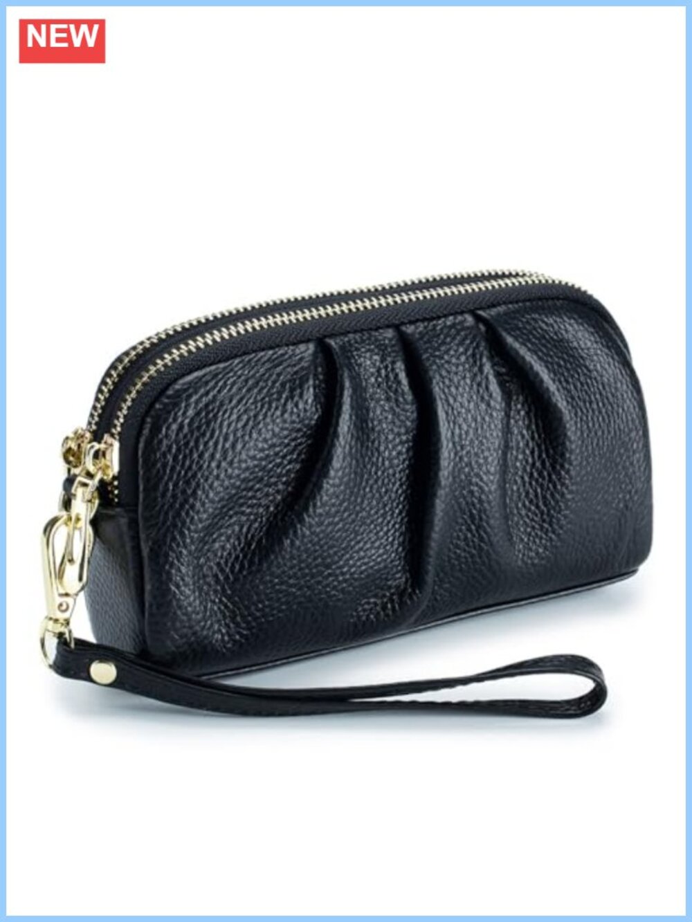 Genuine Leather Wristlet Wallet Clutch for Women Ruched